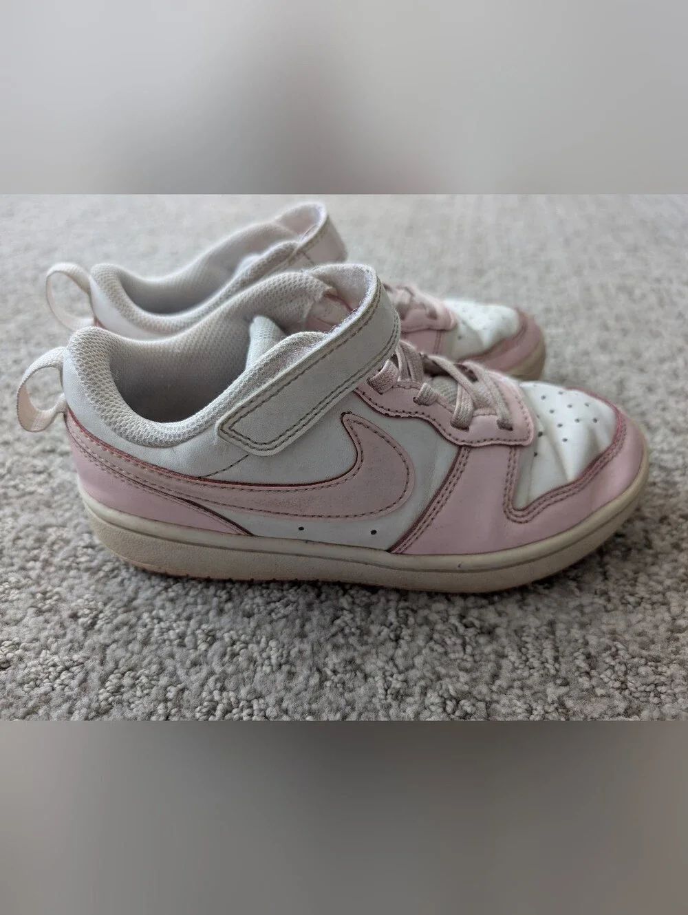 Kids Nike White and Light Pink Court Borough Sneakers